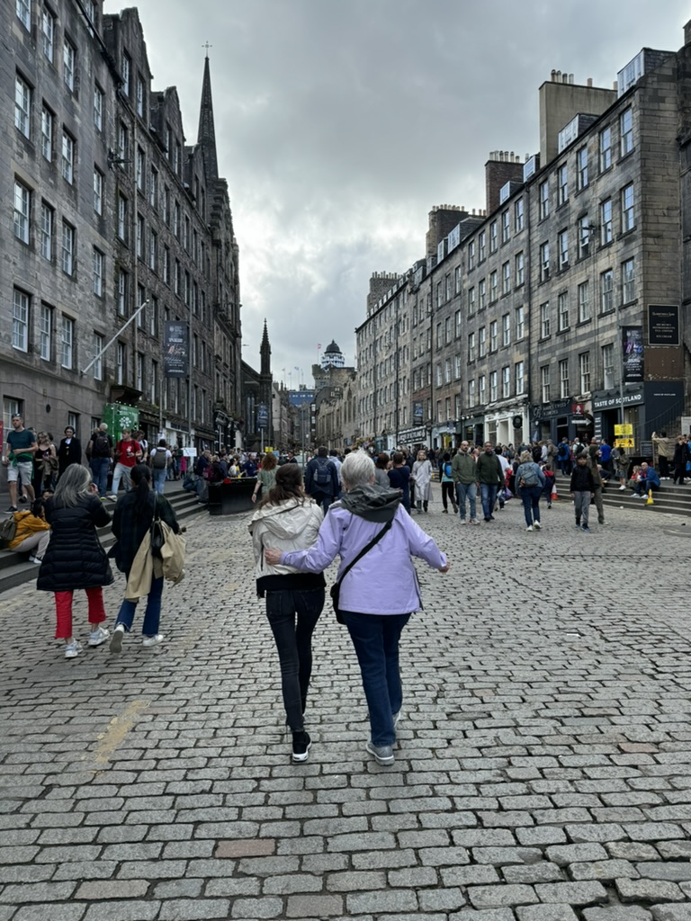 mom and kira walking on the royal mile
